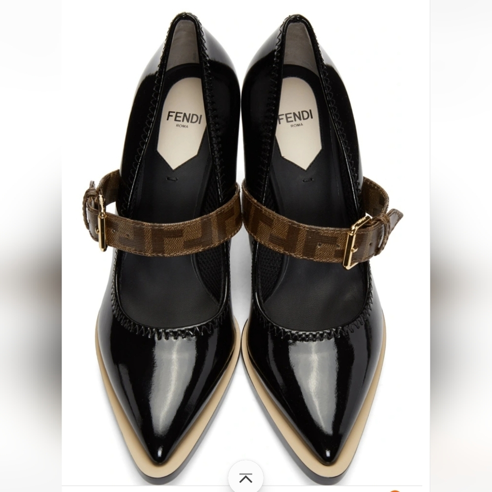 Brand New Authentic Fendi Logo Strap pointed toe pump